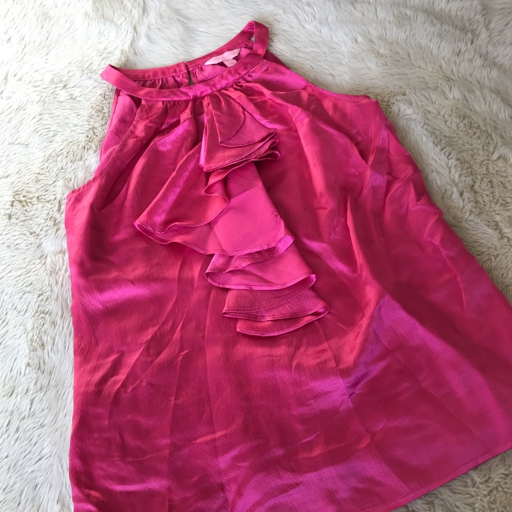 Lilly Pulitzer pink 100% silk ruffle front tank